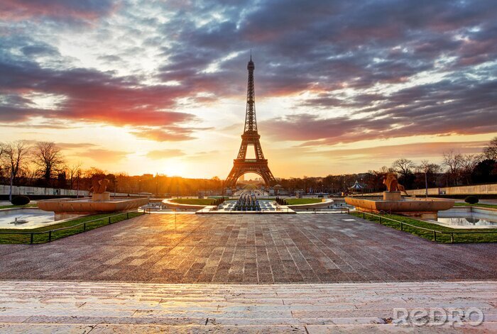Fotobehang Eiffeltoren en zonsopgang