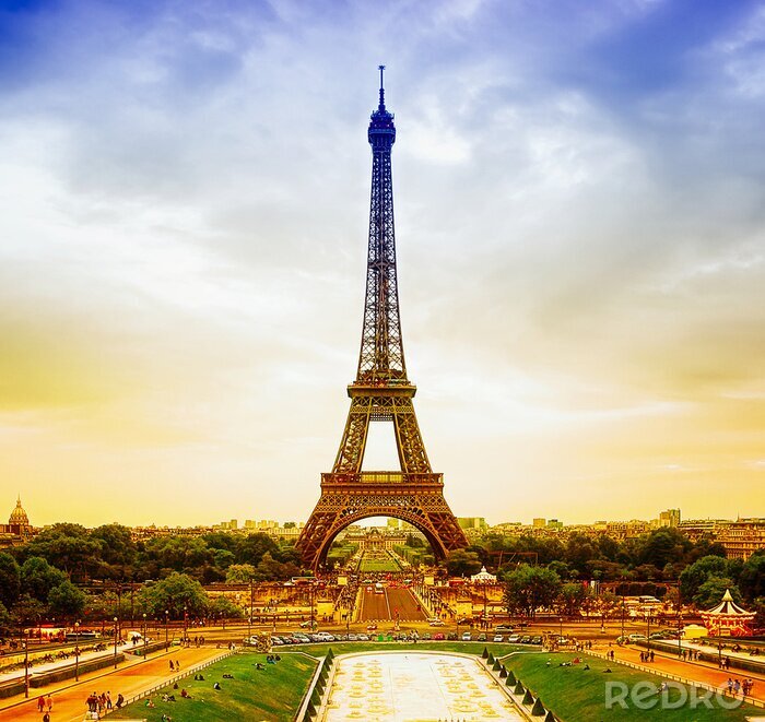 Fotobehang Eiffeltoren op de achtergrond van zonsondergang