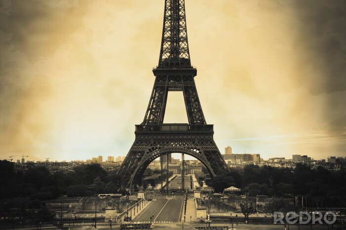 Fotobehang Eiffeltoren sepia vintage / retro-stijl