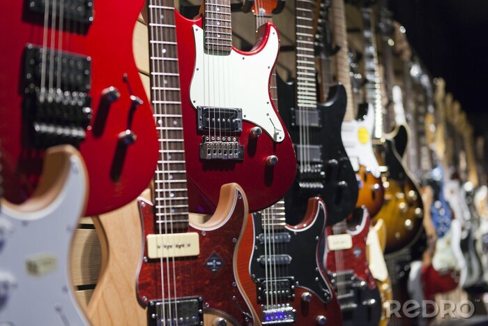 Fotobehang Elektrische gitaren in een winkel