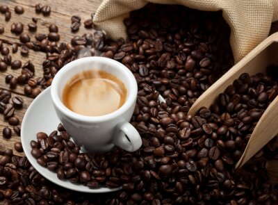 Fotobehang Espresso en koffiebonen