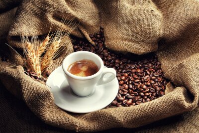 Fotobehang Espressokoffie en -bonen