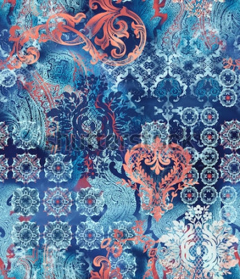 Fotobehang Etnisch blauw patroon