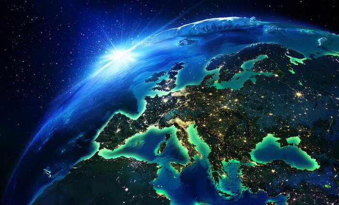 Fotobehang Europa 's nachts, gezien vanuit de ruimte