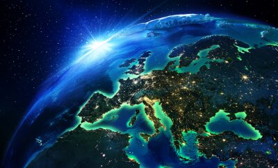 Europa vanuit de ruimte 's nachts