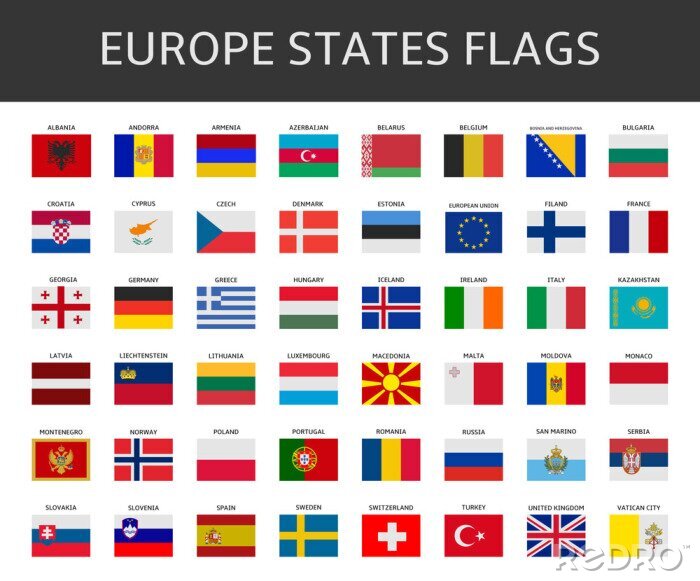Fotobehang Europese vlaggen van landen