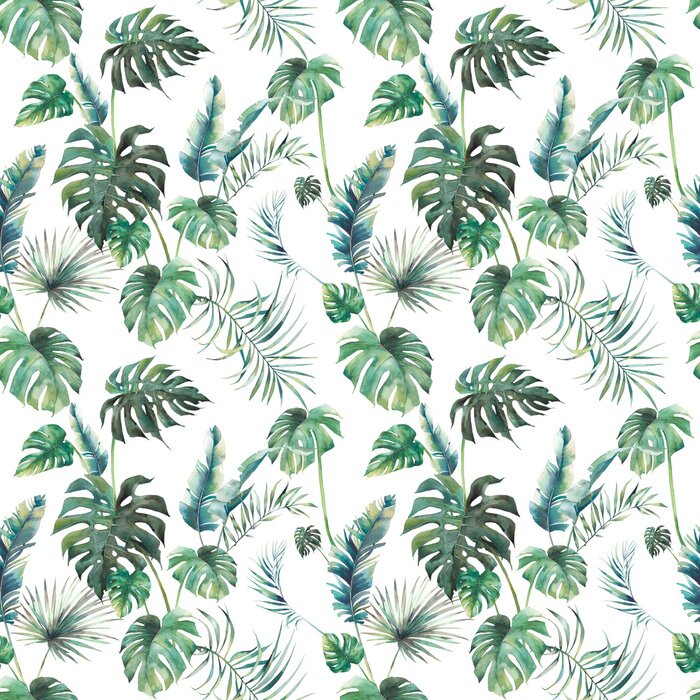 Fotobehang Exotische aquarel met vegetatie