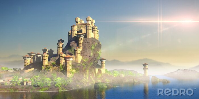 Fotobehang Fantasie kasteel op een heuvel