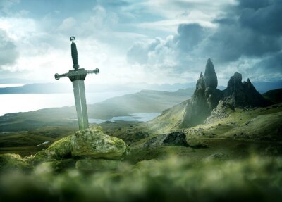 Fotobehang Fantasie zwaard in een rots