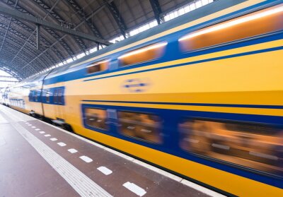 Fast moving train in Amsterdam Central Station