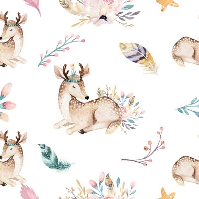 Sticker Fawns veren en planten pastel illustratie