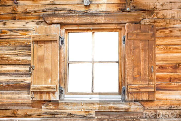 Fotobehang Fenster einer Berghütte