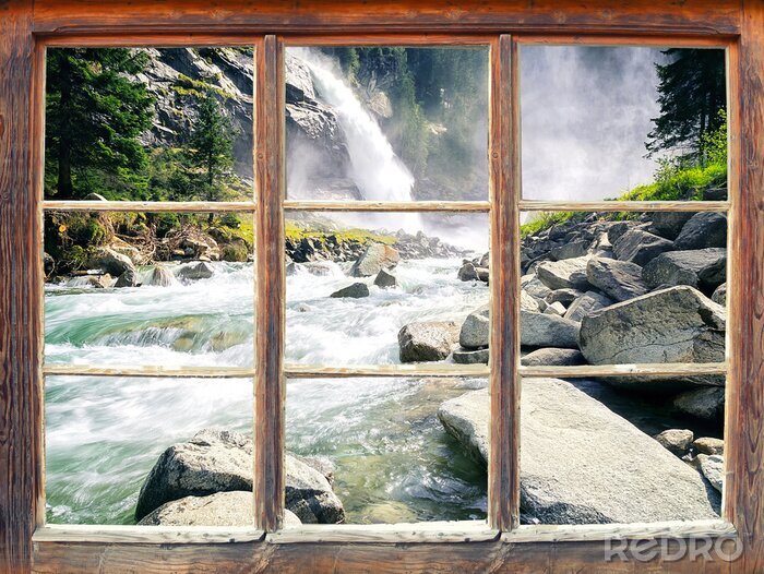 Fotobehang Fensterblick - Waterval