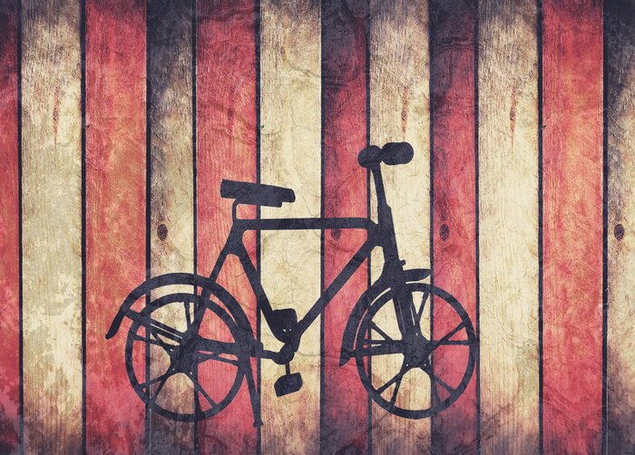 Fotobehang Fiets geschilderd op planken