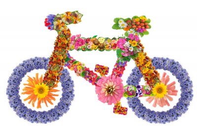Fotobehang Fiets met kleurrijke bloemen