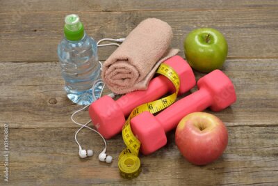 Fotobehang Fitnessapparatuur en appels