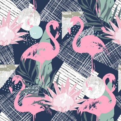 Flamingo's en bloemenmotief