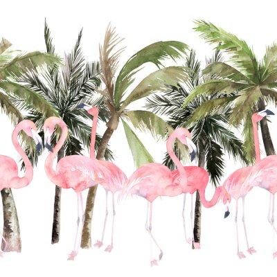 Flamingo's en palmbomen