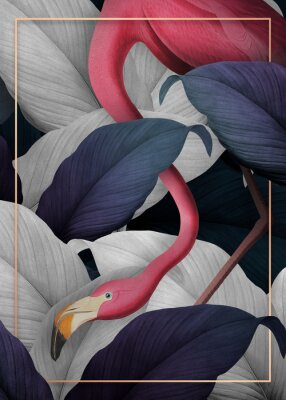 Flamingo tussen grijze bladeren