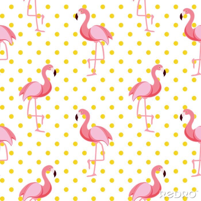 Fotobehang Flamingovogels en gele erwten