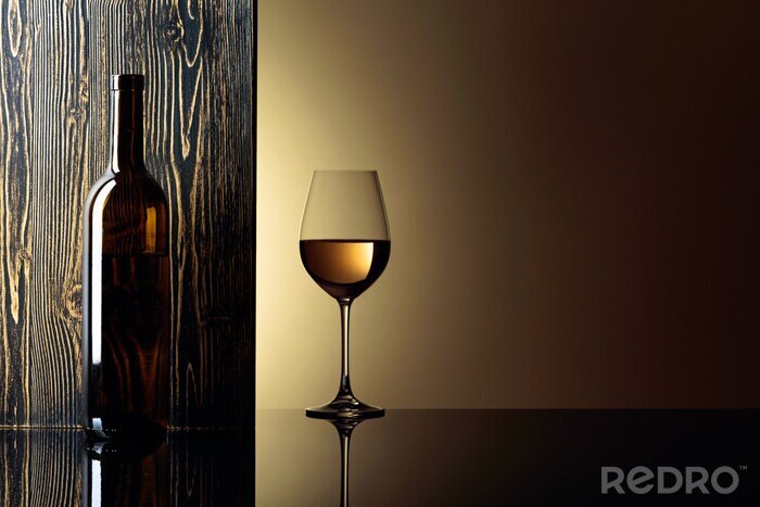 Fotobehang Fles en glas wijn