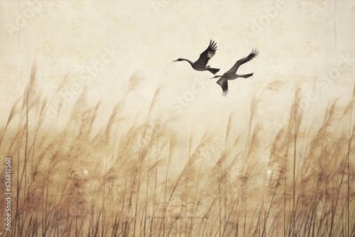 Fotobehang Flock of birds flying .