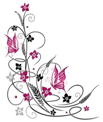 Fotobehang Floraal ontwerp met vlinders