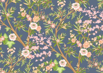 Fotobehang Floral seamless pattern in chinoiserie style. Vector illustration.