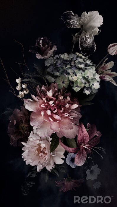 Fotobehang Florale compositie met pioenen