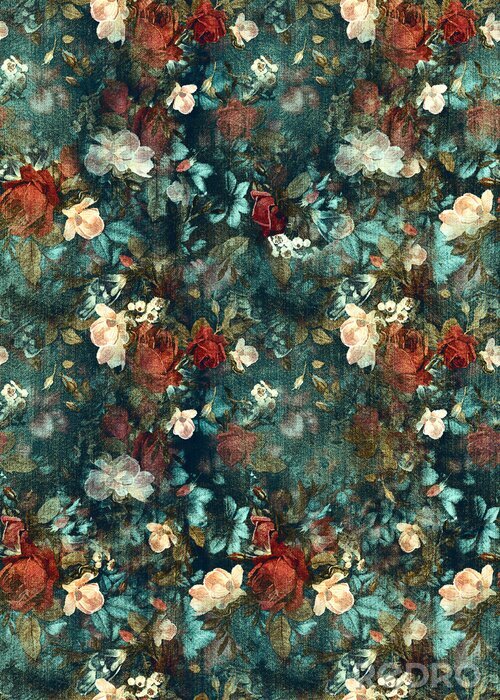 Fotobehang Flowers pattern.Silk scarf design, fashion textile. Background for the design and decoration of textiles. art abstract design, Seamless flower pattern