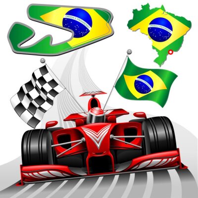 Fotobehang Formule 1 auto met de vlag van Brazilië