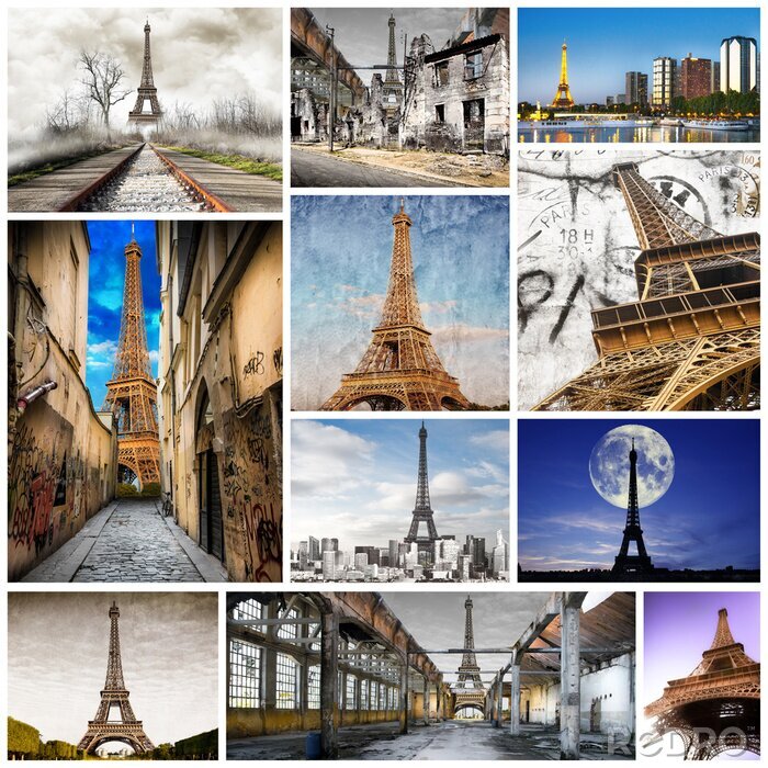 Fotobehang Fotocollage Parijs en de Eiffeltoren