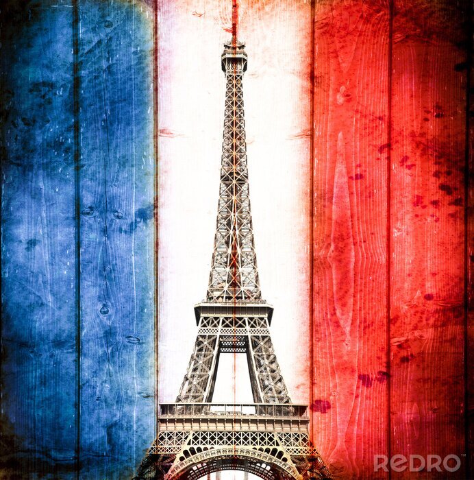 Fotobehang Franse vlag met de Eiffeltoren