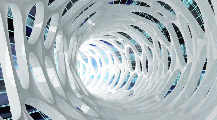 Fotobehang Futuristische tunnel met zwart