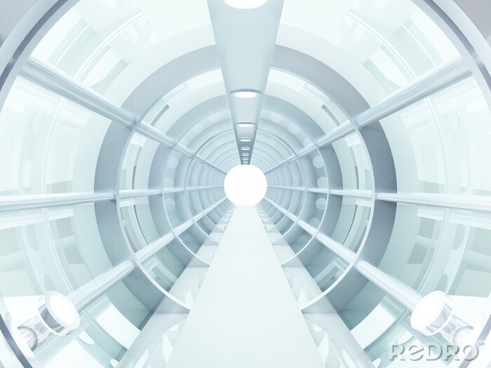 Fotobehang Futuristische witte 3D tunnel