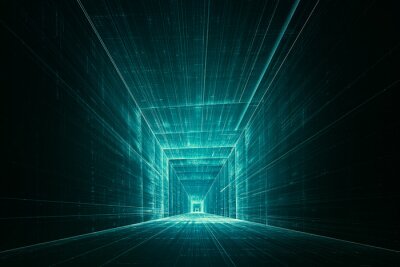Fotobehang Futuristische zwarte en turquoise tunnel
