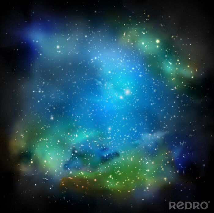 Fotobehang Galaxy en groene wolken