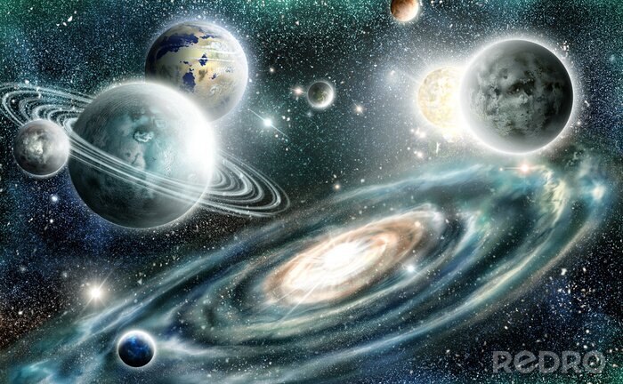 Fotobehang Galaxy met geringde planeten
