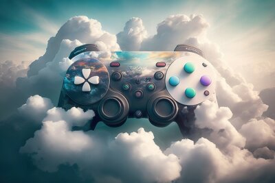 Gamecontroller tussen de wolken abstracte compositie