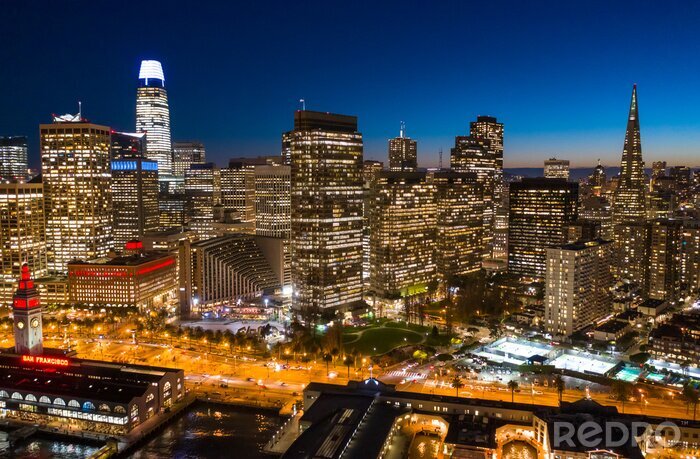 Fotobehang Gebouwen aan de skyline van San Francisco bij nacht