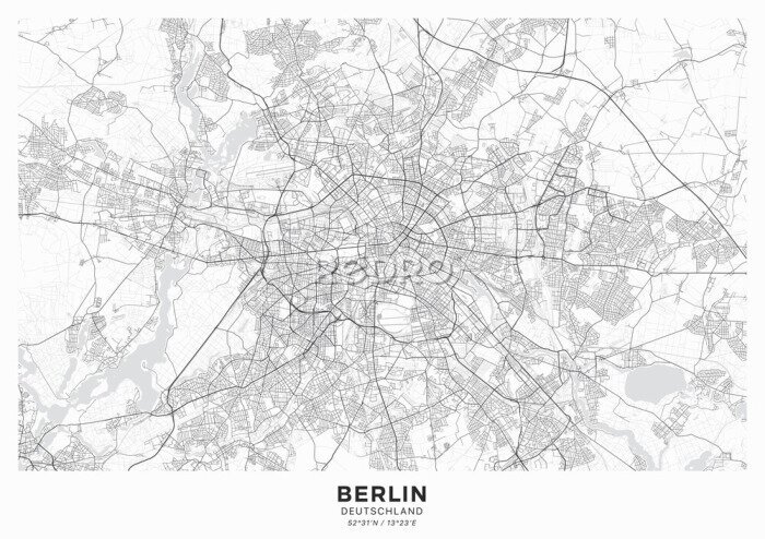 Fotobehang Gedetailleerde stadsplattegrond van Berlijn