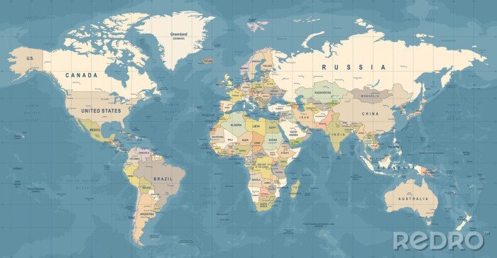 Fotobehang Gedetailleerde weergave van de wereldkaart