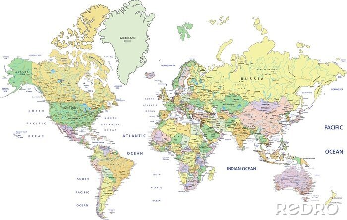 Fotobehang Gedetailleerde wereldkaart