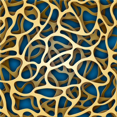 Fotobehang Geel patroon op een blauwe achtergrond