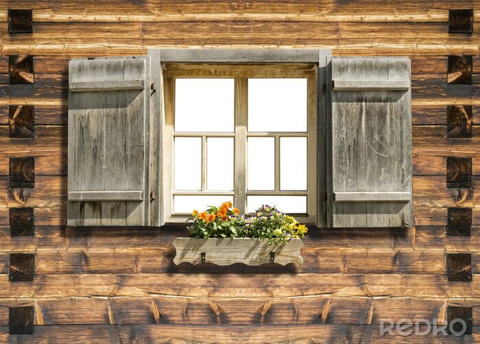Fotobehang geïsoleerd berghut venster