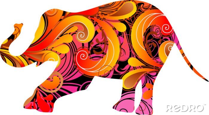 Fotobehang Gekleurd ontwerp met olifant