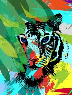 Fotobehang Gekleurd ontwerp met tijger