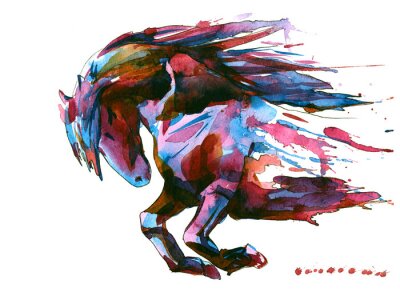 Fotobehang Gekleurd paard geschilderd in aquarel