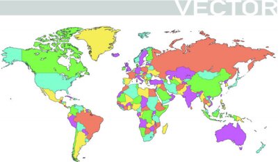 Fotobehang Gekleurde illustratie van een wereldkaart