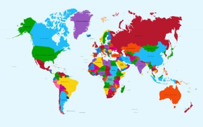 Fotobehang Gekleurde landen op wereldkaart